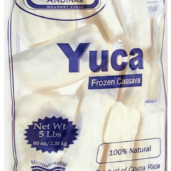 Yuca congelada Tradiciones Andinas, bolsa de 5 lb, presentación familiar