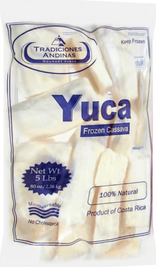 Yuca congelada Tradiciones Andinas, bolsa de 5 lb, presentación familiar