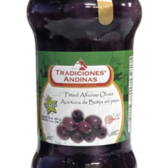 Tradiciones Andinas Aceituna Botija sin Pepa /Pitted Alfonso Olives 20oz x 12 frasco de vidrio
